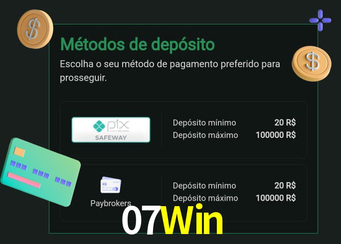 O cassino 07Win oferece uma grande variedade de métodos de pagamento